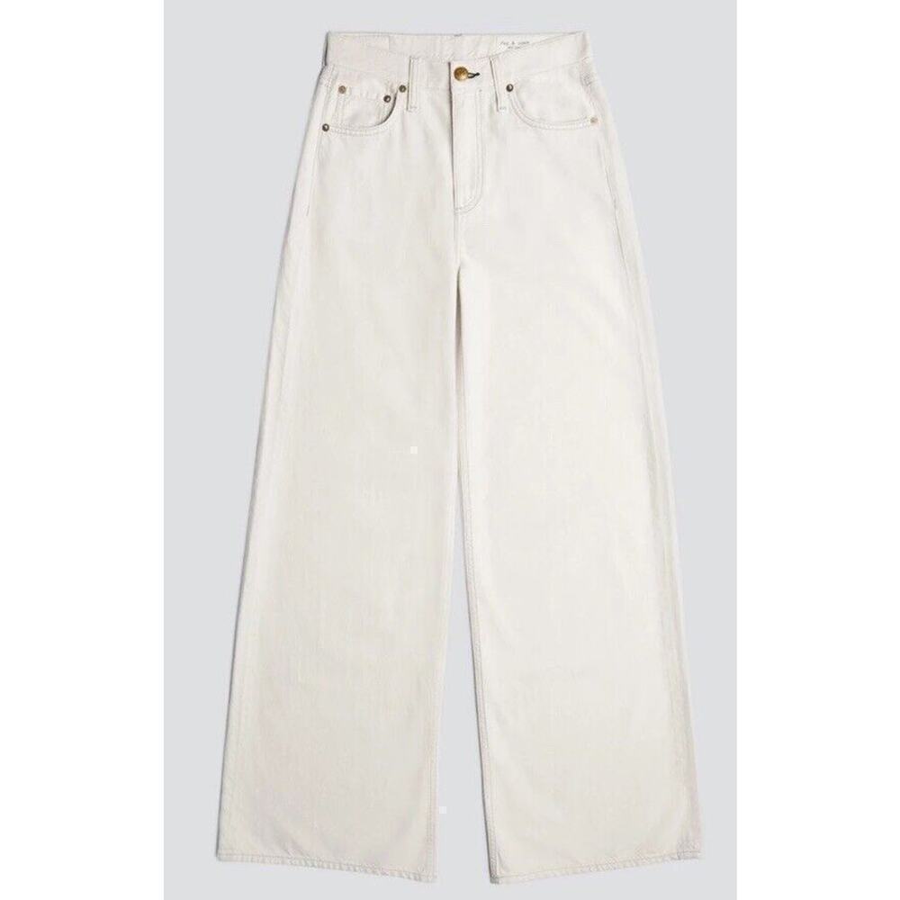 $325 RAG & BONE Featherweight Sofie Two Tone Double Ecru White Wide Leg Jeans 32